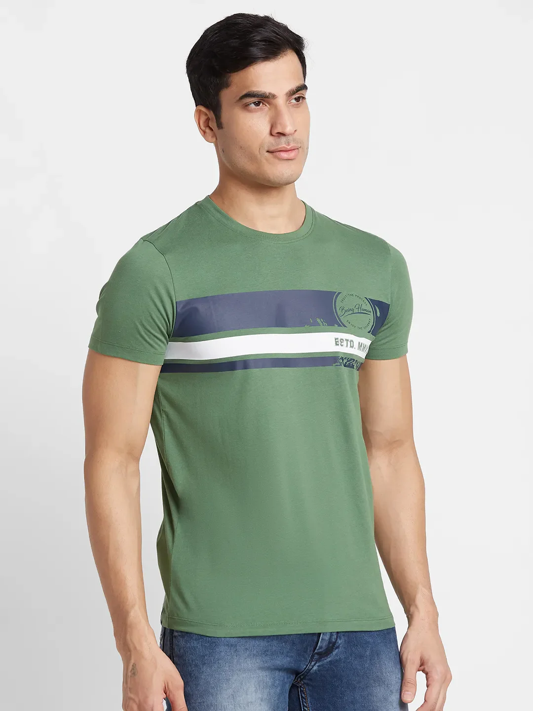 Green Regular Fit Round Neck Men's T-Shirt by Being Human Clothing - Image 4
