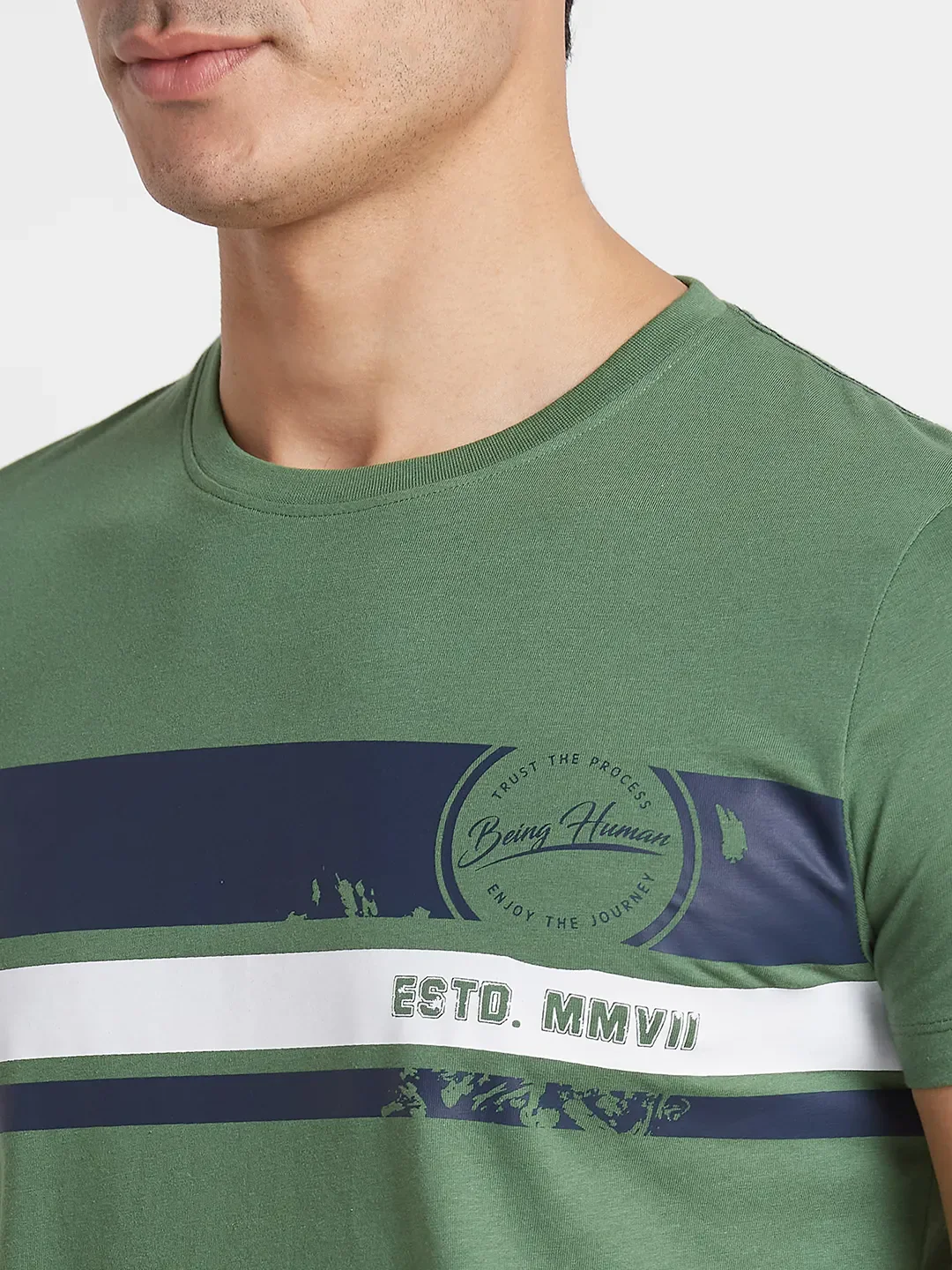 Green Regular Fit Round Neck Men's T-Shirt by Being Human Clothing - Image 5