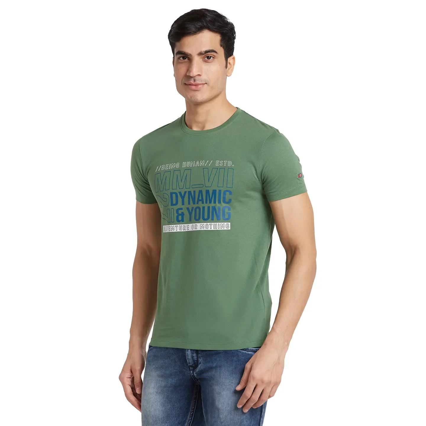 Green Regular Fit Round Neck Men's T-Shirt by Being Human Clothing - Image 2