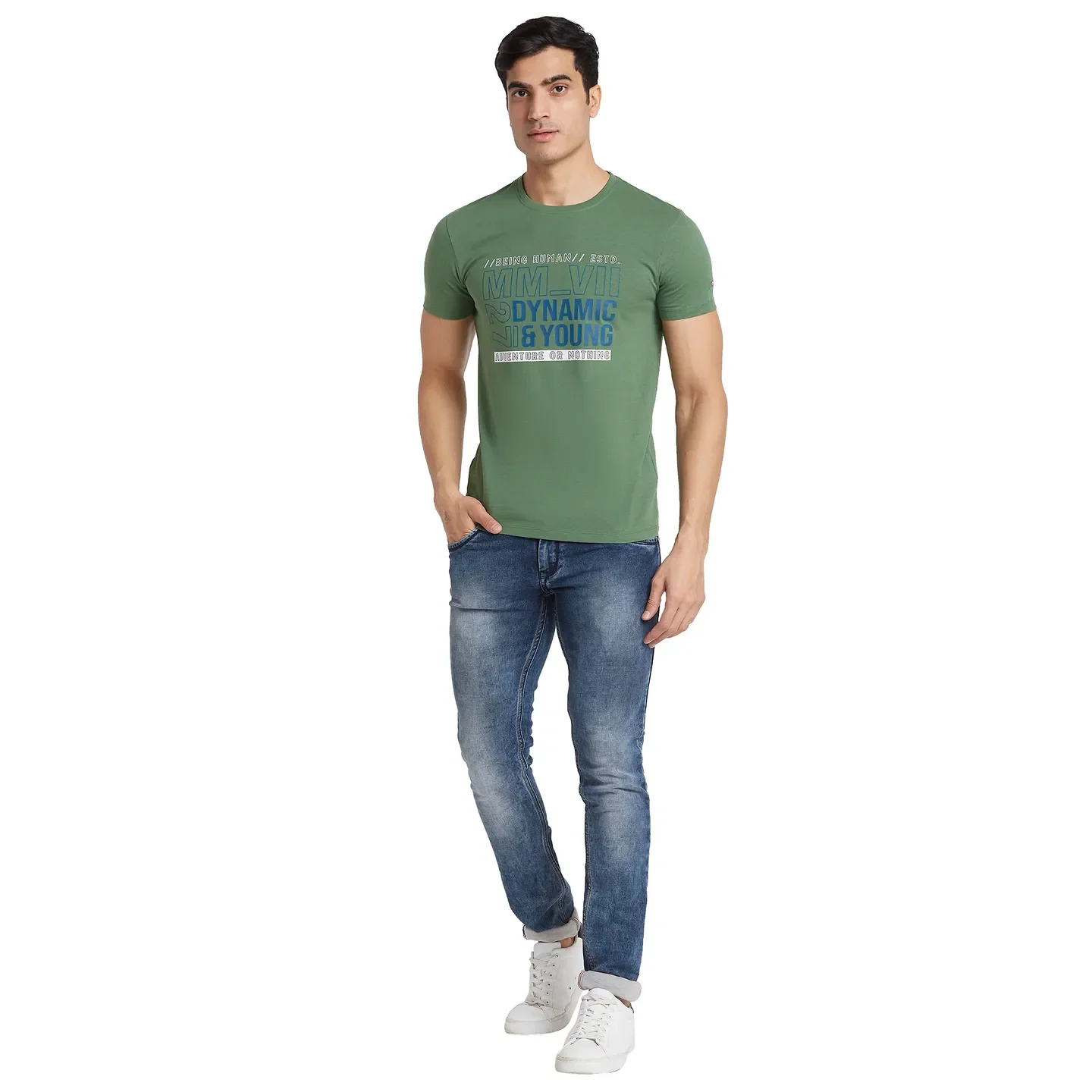 Green Regular Fit Round Neck Men's T-Shirt by Being Human Clothing - Image 5