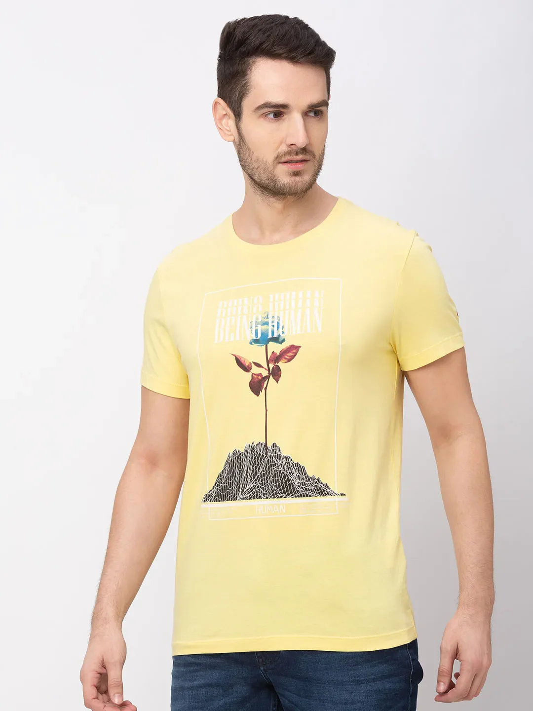 Yellow Regular Fit Men's Short Sleeves T-Shirt by Being Human Clothing - Image 3