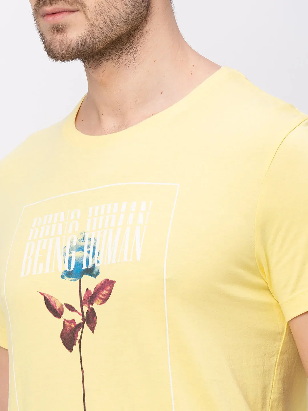 Yellow Regular Fit Men's Short Sleeves T-Shirt by Being Human Clothing - Image 4