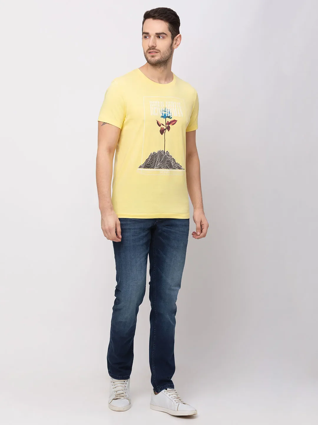 Yellow Regular Fit Men's Short Sleeves T-Shirt by Being Human Clothing - Image 5