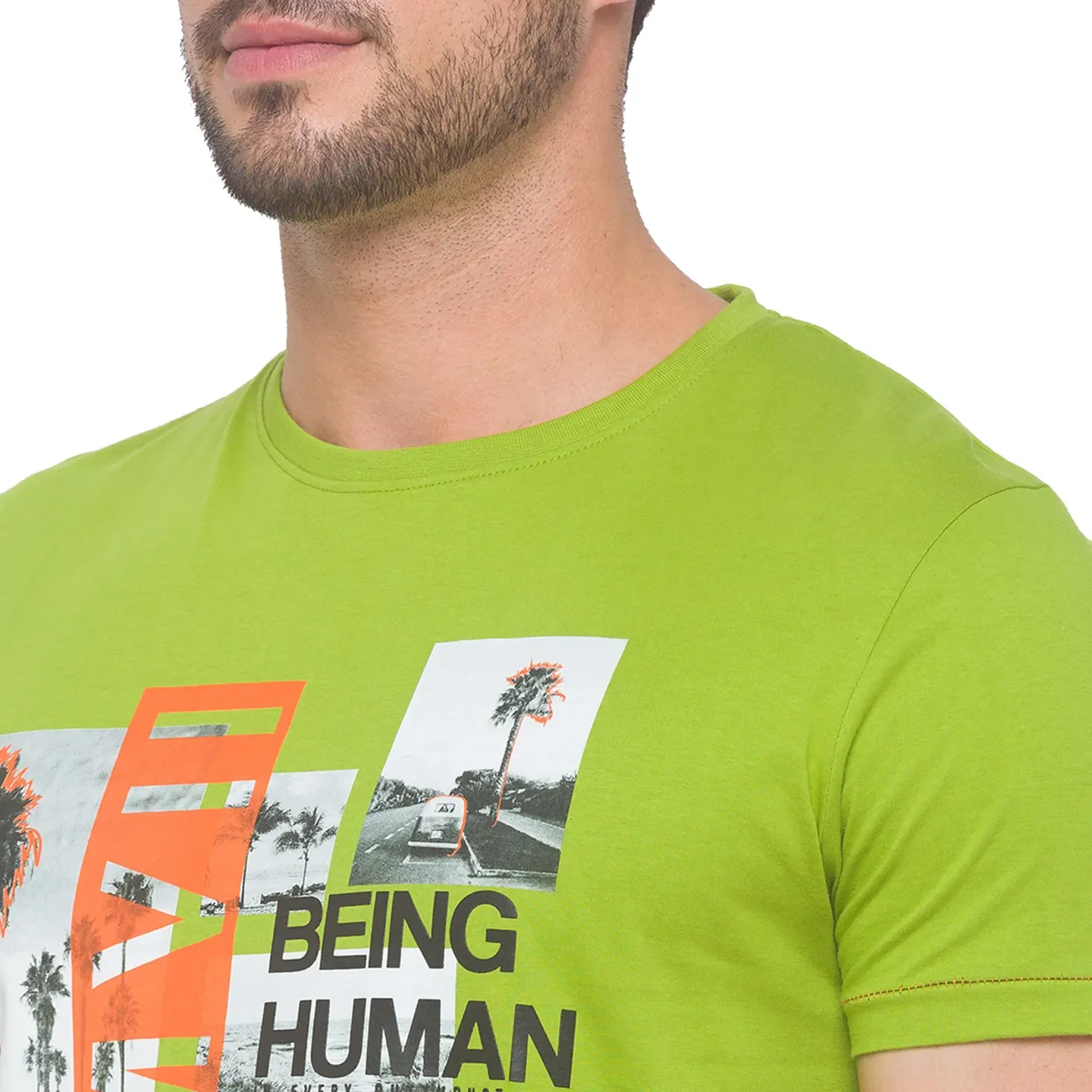 Bean Green Regular Fit Round Neck Men's T-Shirt by Being Human Clothing - Image 2
