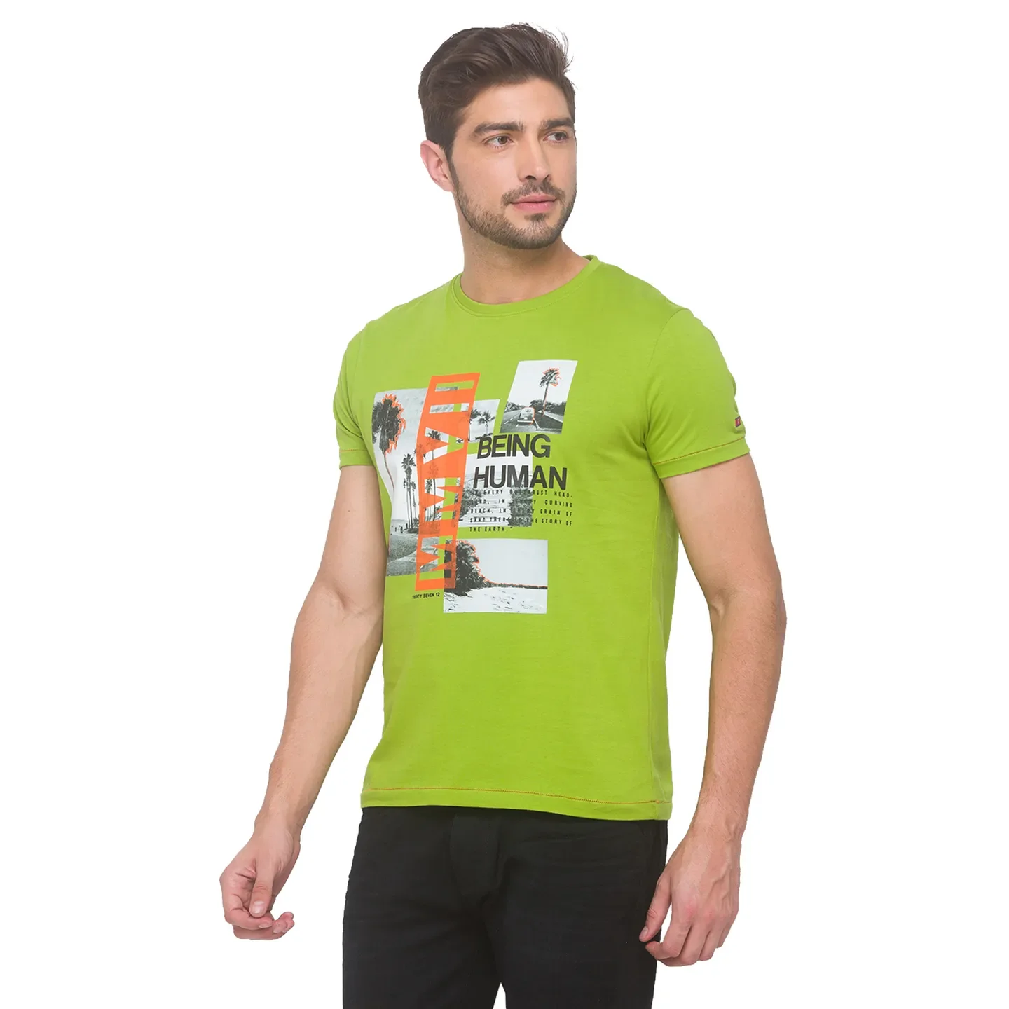 Bean Green Regular Fit Round Neck Men's T-Shirt by Being Human Clothing - Image 3