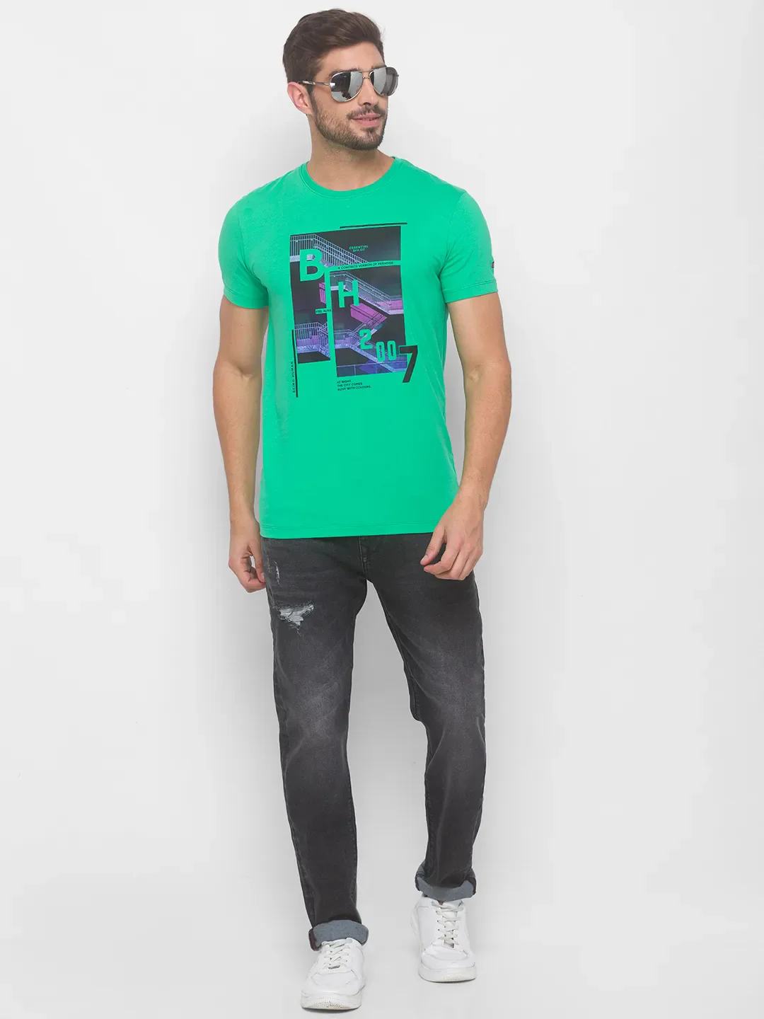 Bean Green Regular Fit Round Neck Men's T-Shirt by Being Human Clothing - Image 2