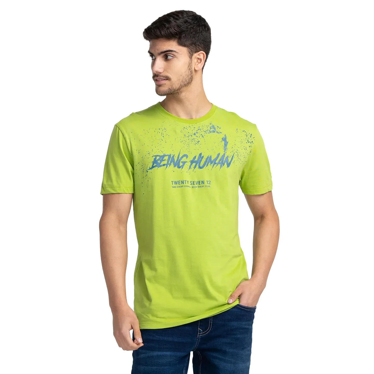 Green Regular Fit Men's Short Sleeves T-Shirt by Being Human Clothing