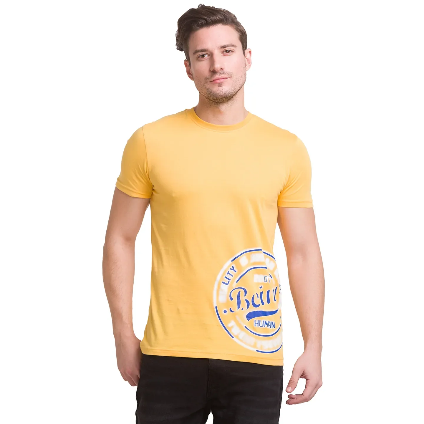 Yellow Regular Fit Round Neck Men's T-Shirt by Being Human Clothing