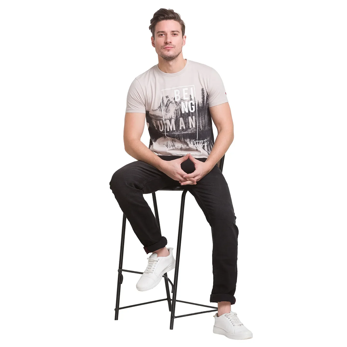 Beige Regular Fit Men's Short Sleeves T-Shirt by Being Human Clothing - Image 8
