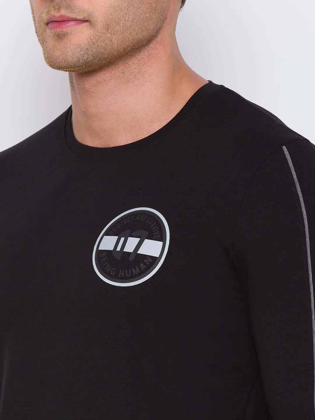 Black Regular Fit Men's Long Sleeves T-Shirt by Being Human Clothing - Image 5