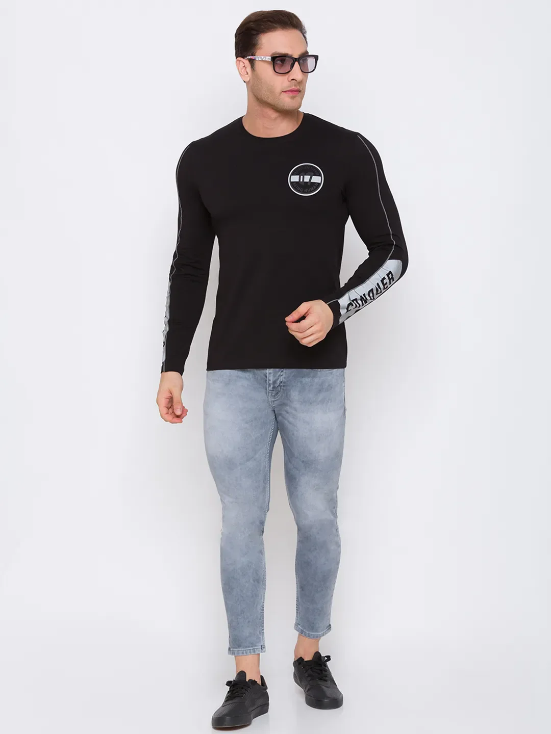 Black Regular Fit Men's Long Sleeves T-Shirt by Being Human Clothing - Image 6