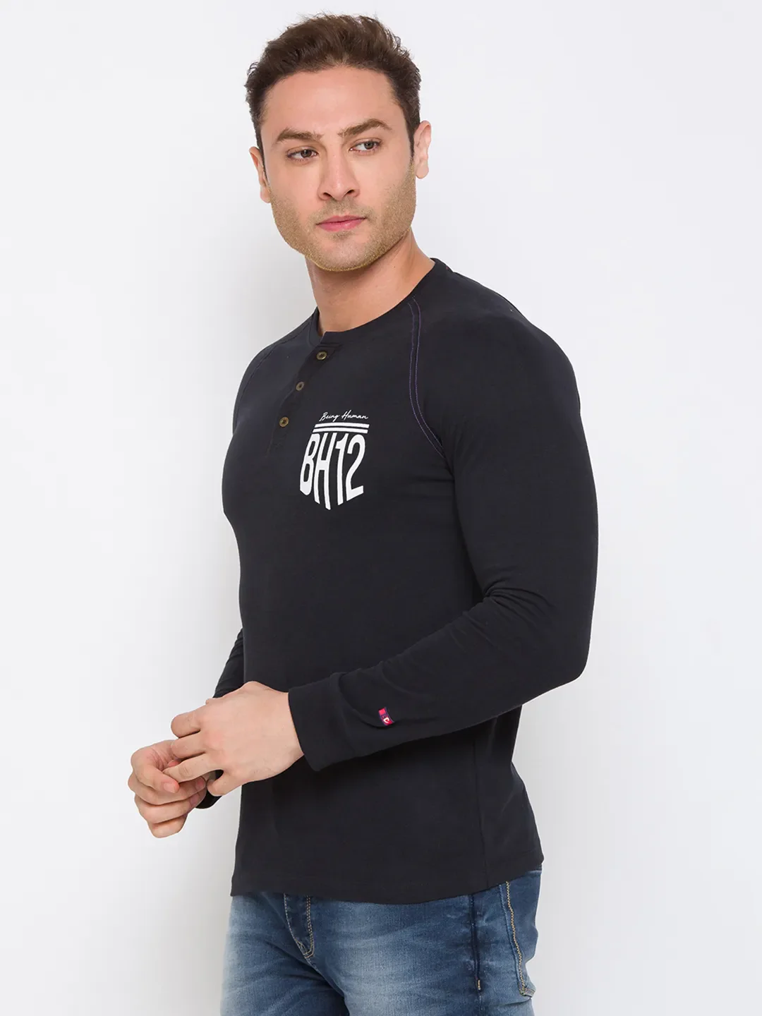 Black Regular Fit Men's Long Sleeves T-Shirt by Being Human Clothing - Image 2