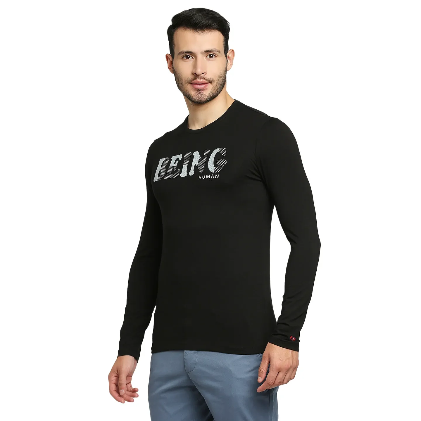 Black Regular Fit Men's Long Sleeves T-Shirt by Being Human Clothing - Image 2
