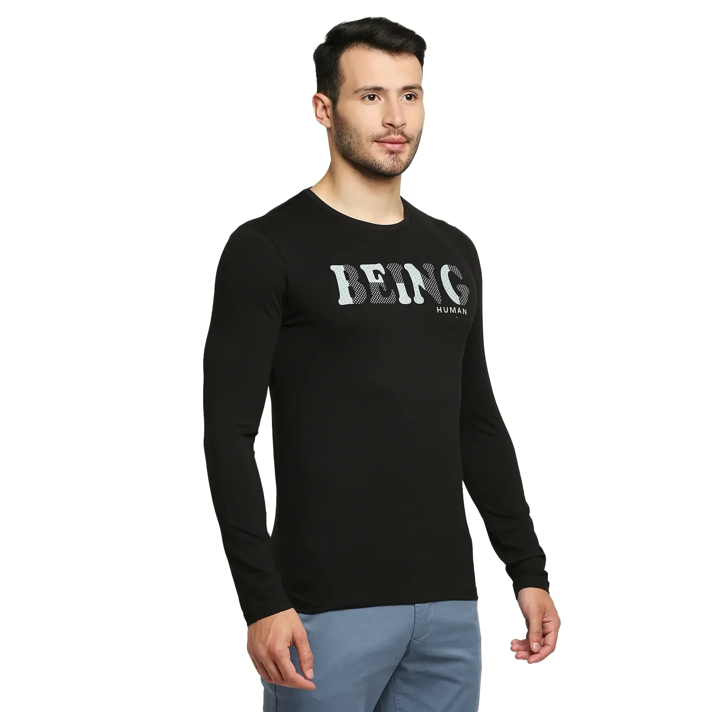 Black Regular Fit Men's Long Sleeves T-Shirt by Being Human Clothing - Image 3