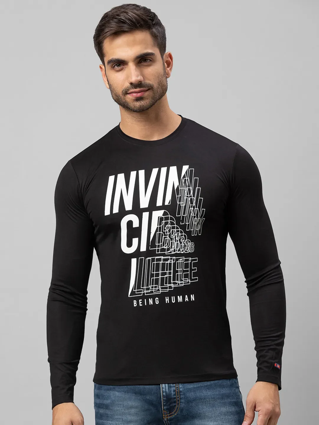 Black Regular Fit Men's Long Sleeves T-Shirt by Being Human Clothing