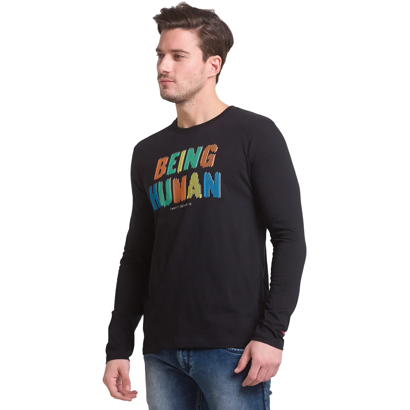Black Regular Fit Men's Long Sleeves T-Shirt by Being Human Clothing - Image 4