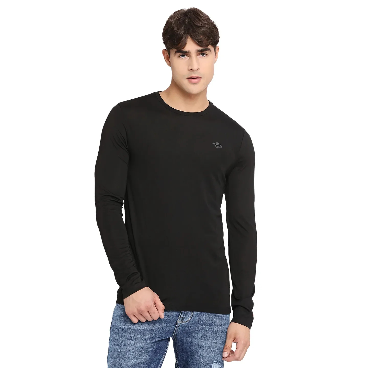 Black Regular Fit Men's Long Sleeves T-Shirt by Being Human Clothing