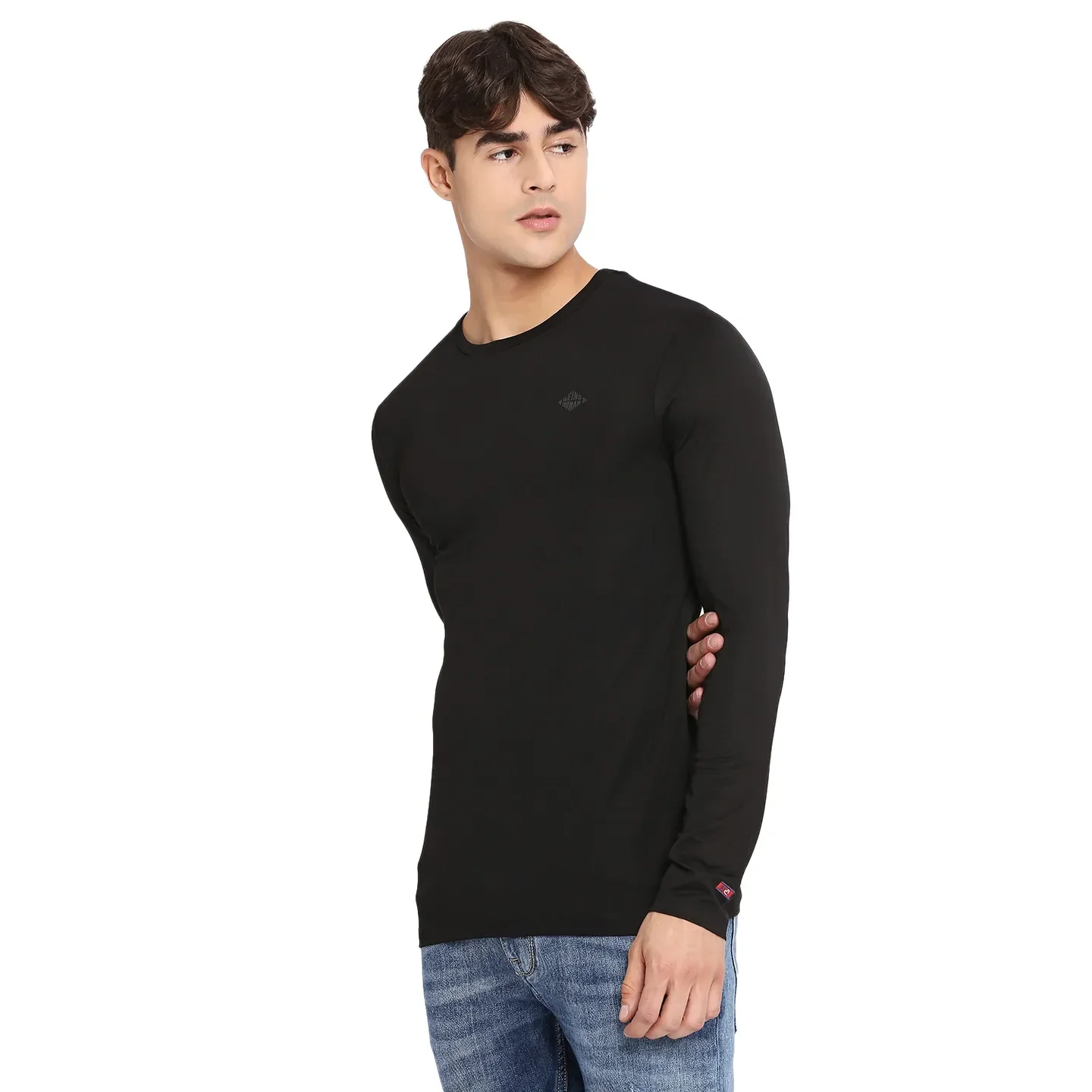 Black Regular Fit Men's Long Sleeves T-Shirt by Being Human Clothing - Image 2