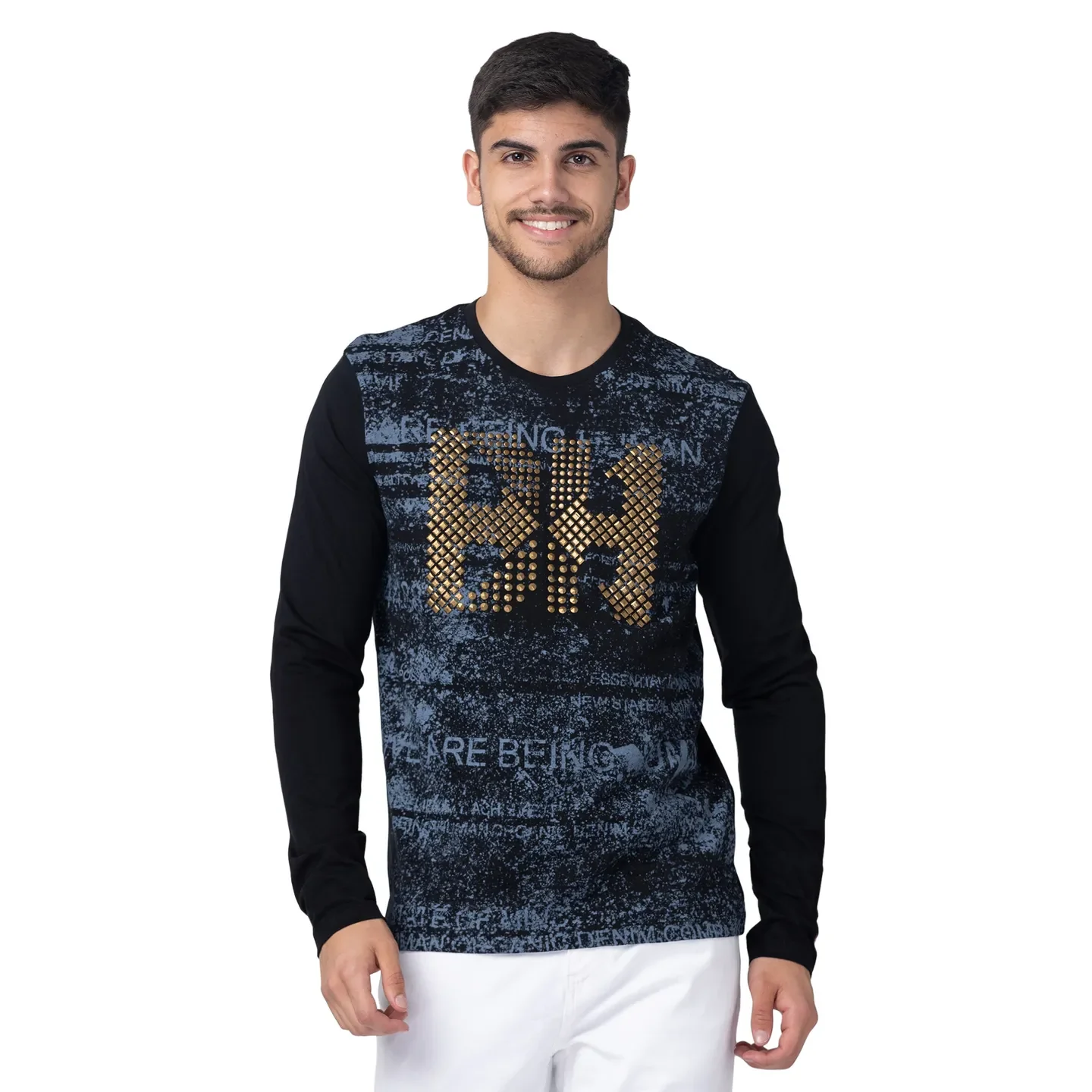 Black Regular Fit Men's Long Sleeves T-Shirt by Being Human Clothing