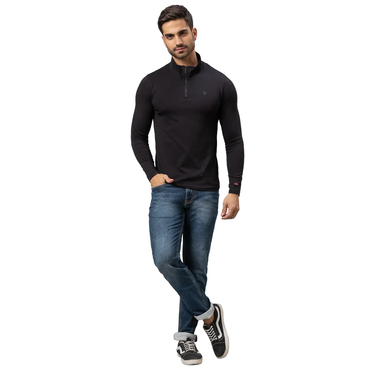 Black Regular Fit Men's Long Sleeves T-Shirt by Being Human Clothing - Image 2