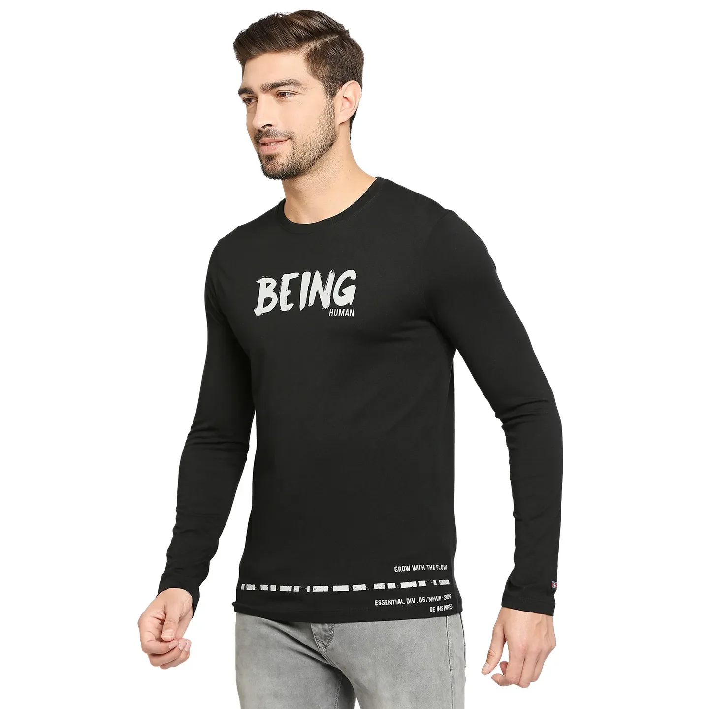 Black Regular Fit Men's Long Sleeves T-Shirt by Being Human Clothing - Image 5