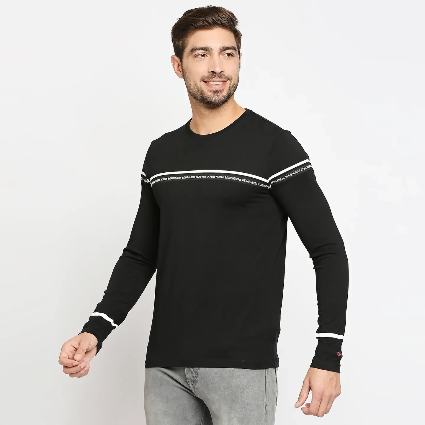 Black Regular Fit Men's Long Sleeves T-Shirt by Being Human Clothing - Image 2