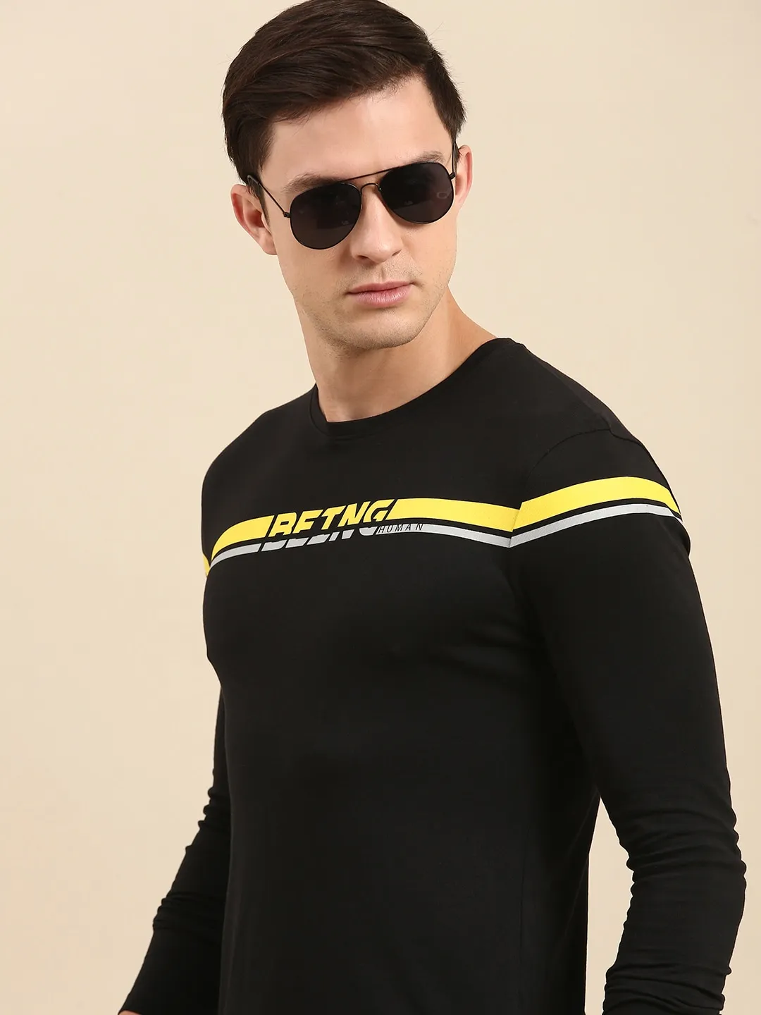 Black Regular Fit Men's Long Sleeves T-Shirt by Being Human Clothing - Image 2