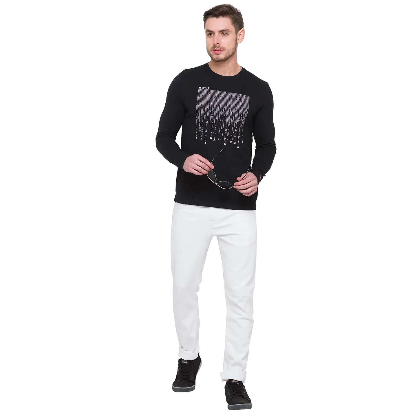Black Regular Fit Men's Long Sleeves T-Shirt by Being Human Clothing - Image 5
