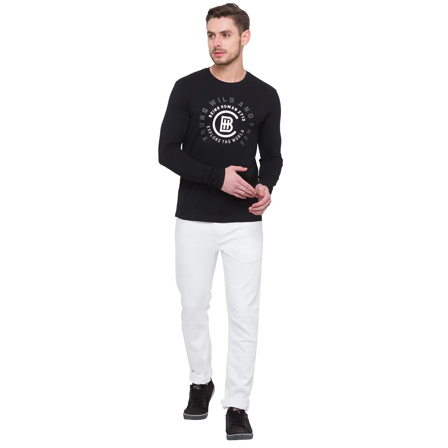 Black Regular Fit Men's Long Sleeves T-Shirt by Being Human Clothing - Image 2