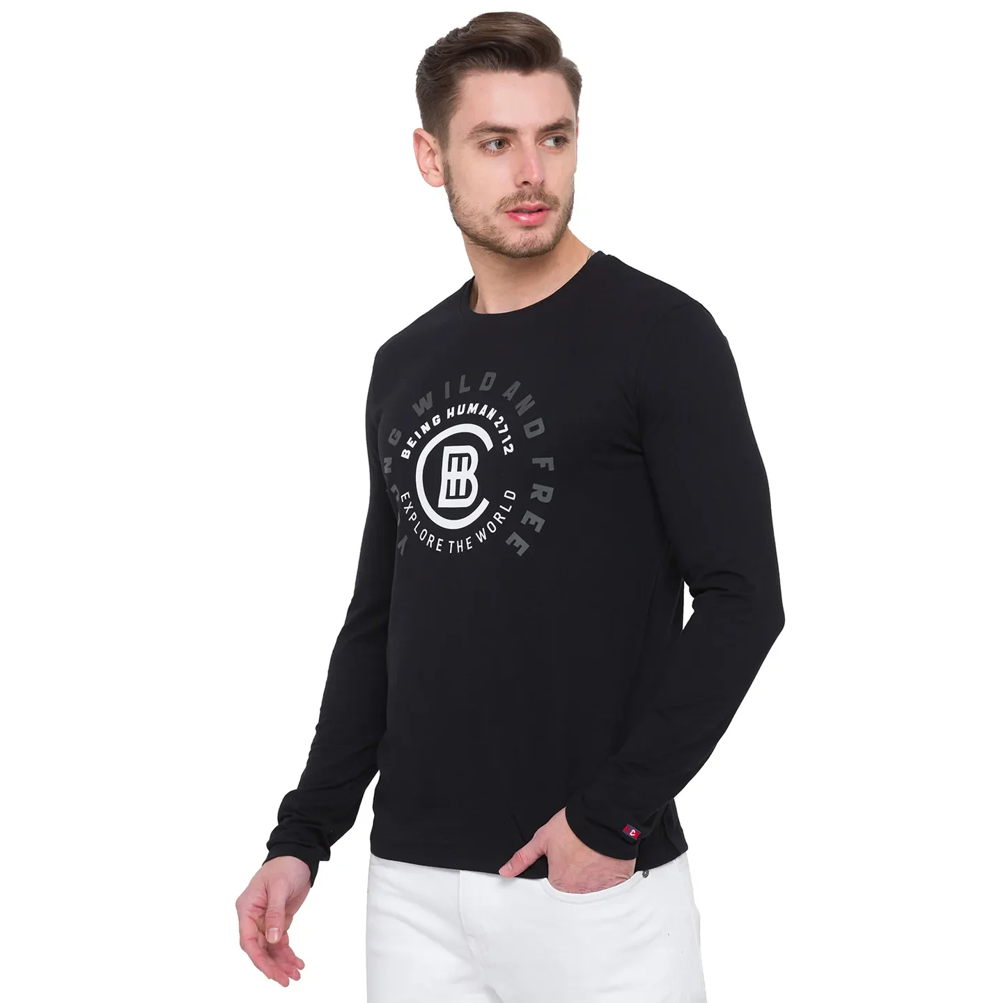 Black Regular Fit Men's Long Sleeves T-Shirt by Being Human Clothing - Image 4