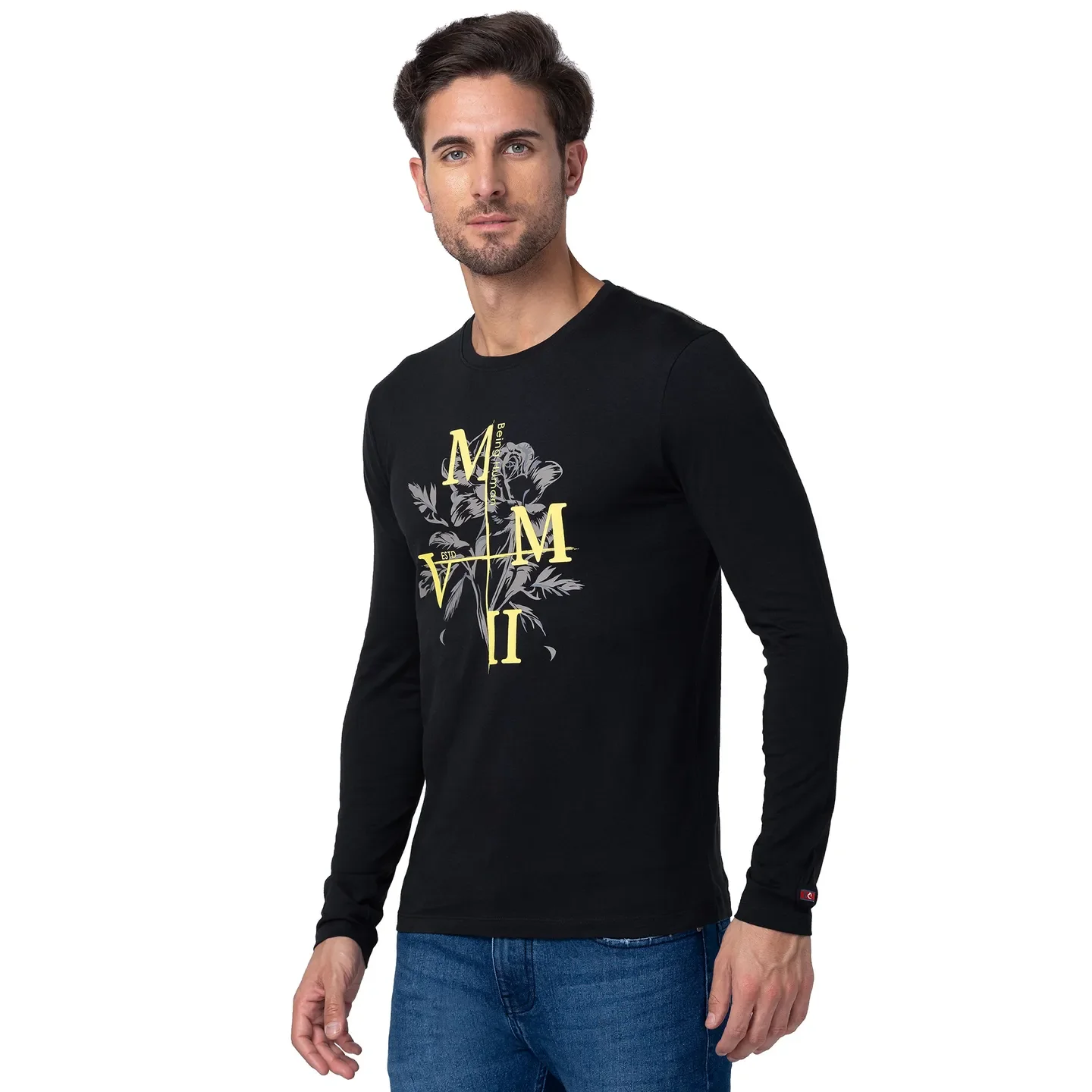 Black Regular Fit Men's Long Sleeves T-Shirt by Being Human Clothing - Image 2