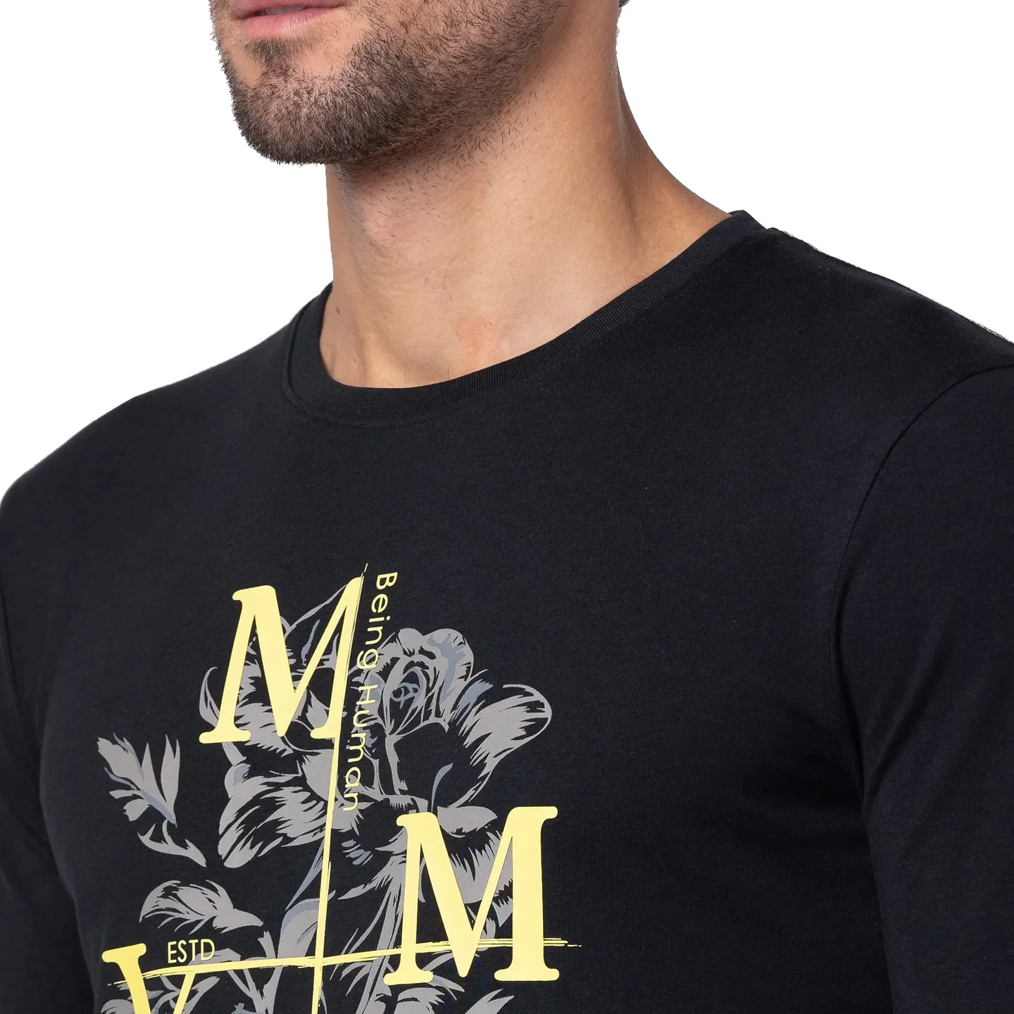 Black Regular Fit Men's Long Sleeves T-Shirt by Being Human Clothing - Image 4