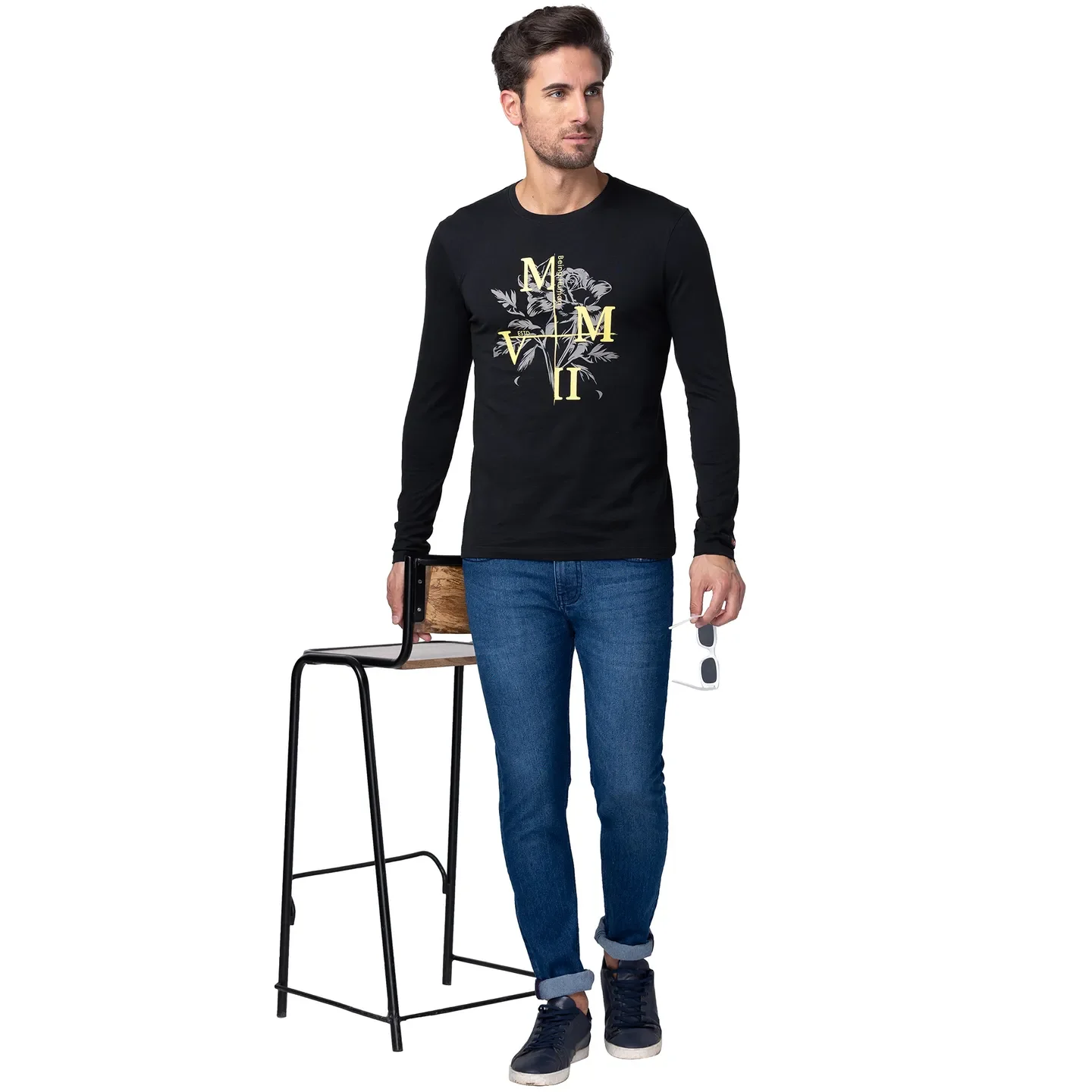Black Regular Fit Men's Long Sleeves T-Shirt by Being Human Clothing - Image 6