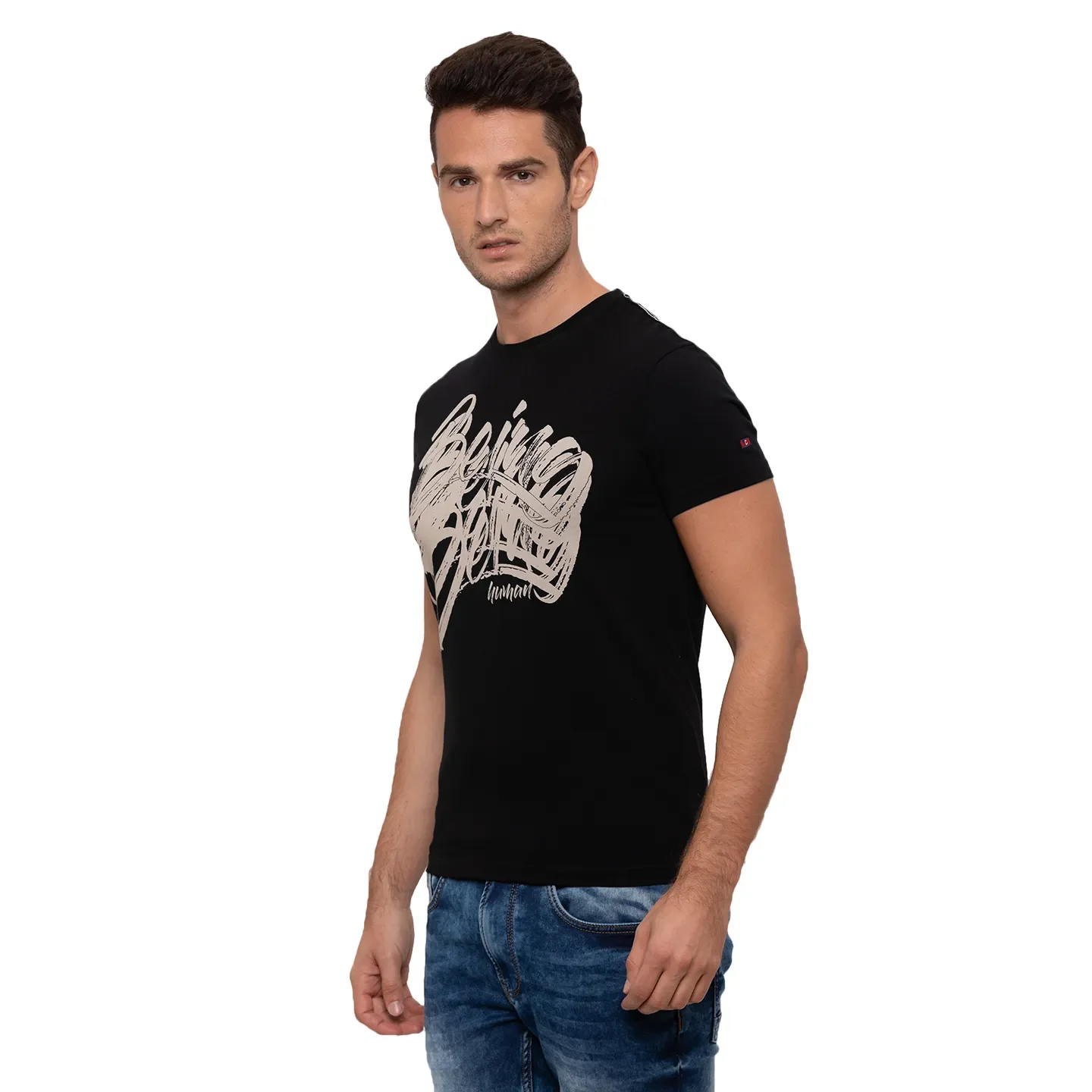 Black Regular Fit Men's Short Sleeves T-Shirt by Being Human Clothing - Image 2