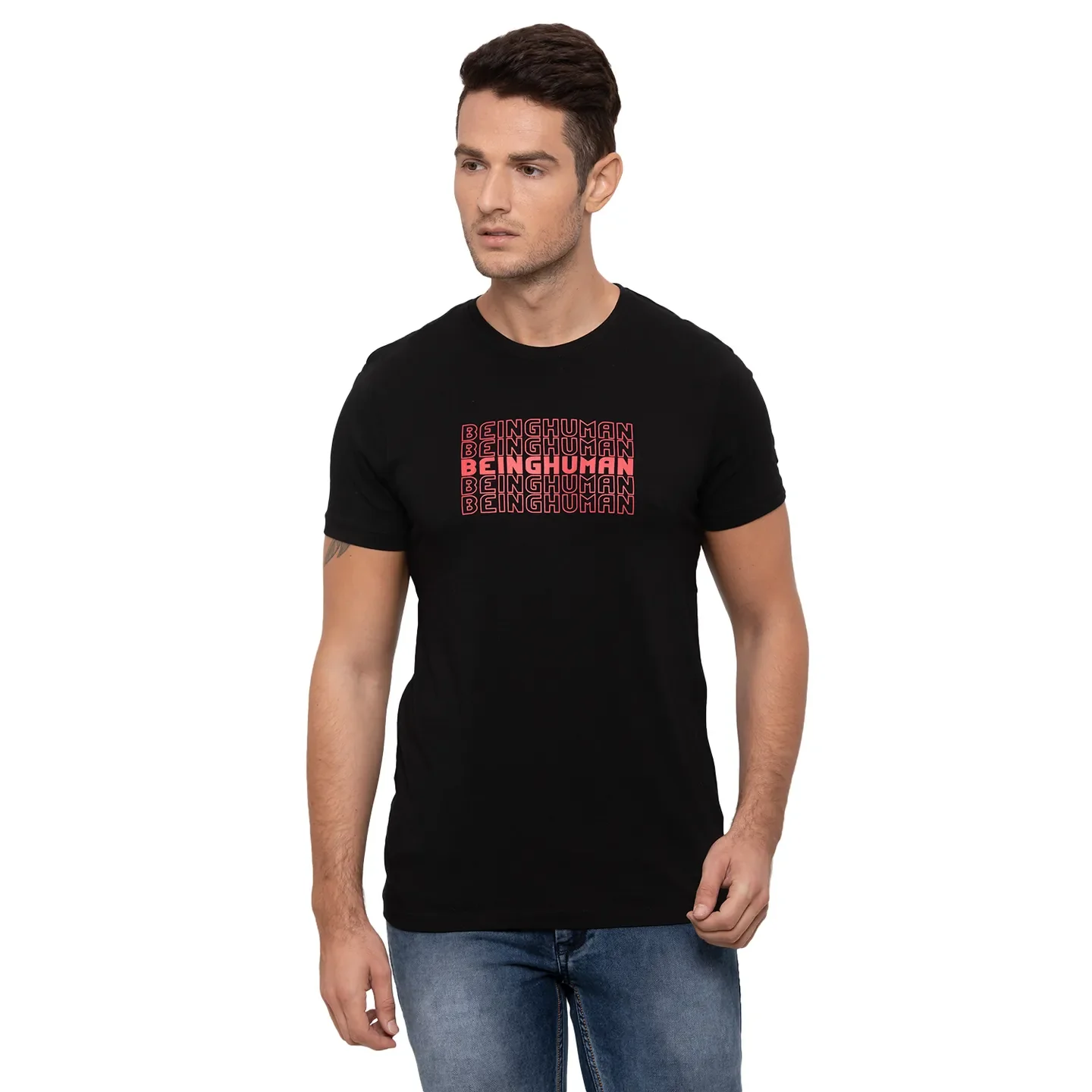 Black Regular Fit Men's T-Shirt by Being Human Clothing