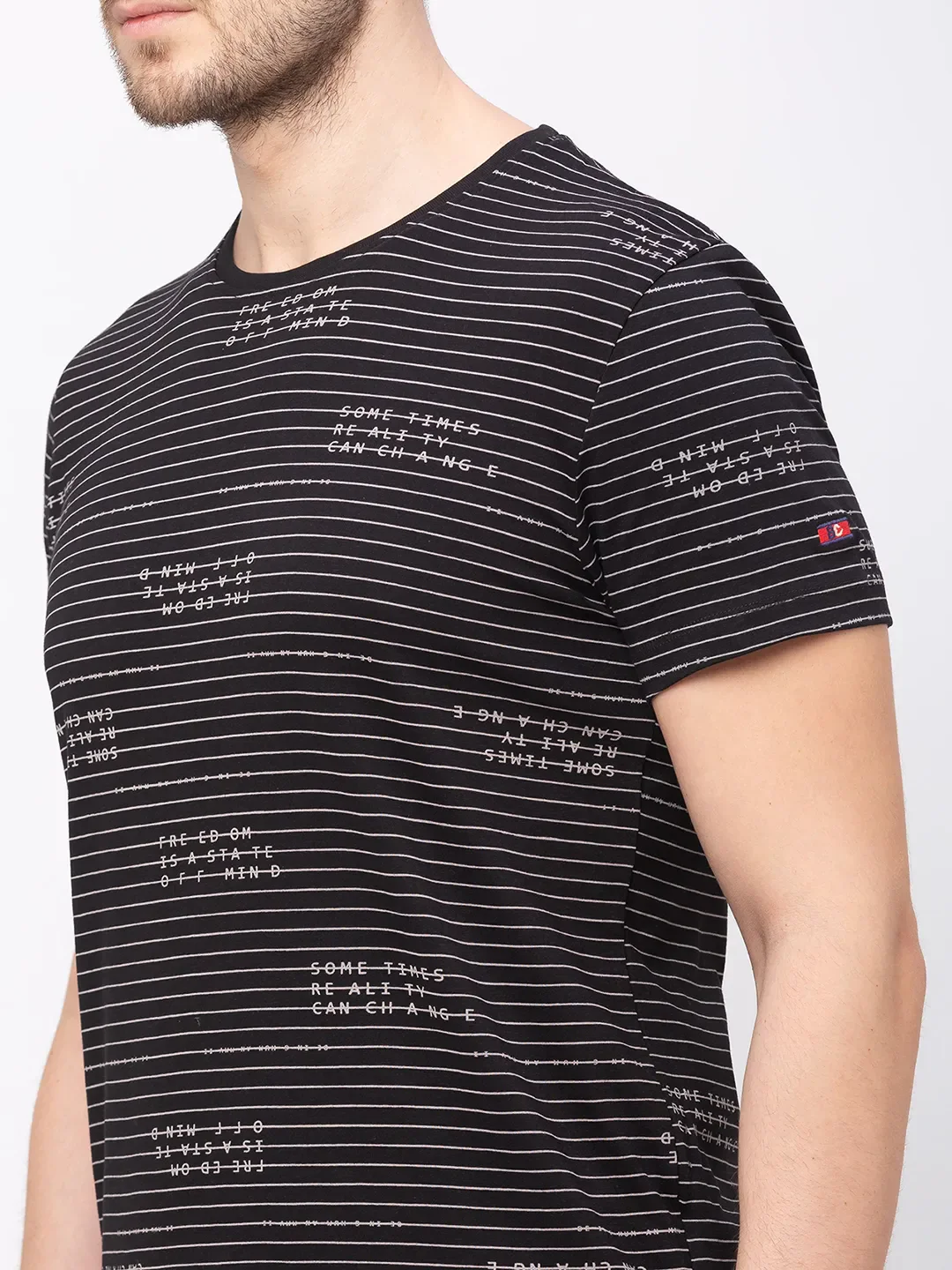 Black Printed Crew Neck Men's T-shirt by Being Human - Image 4