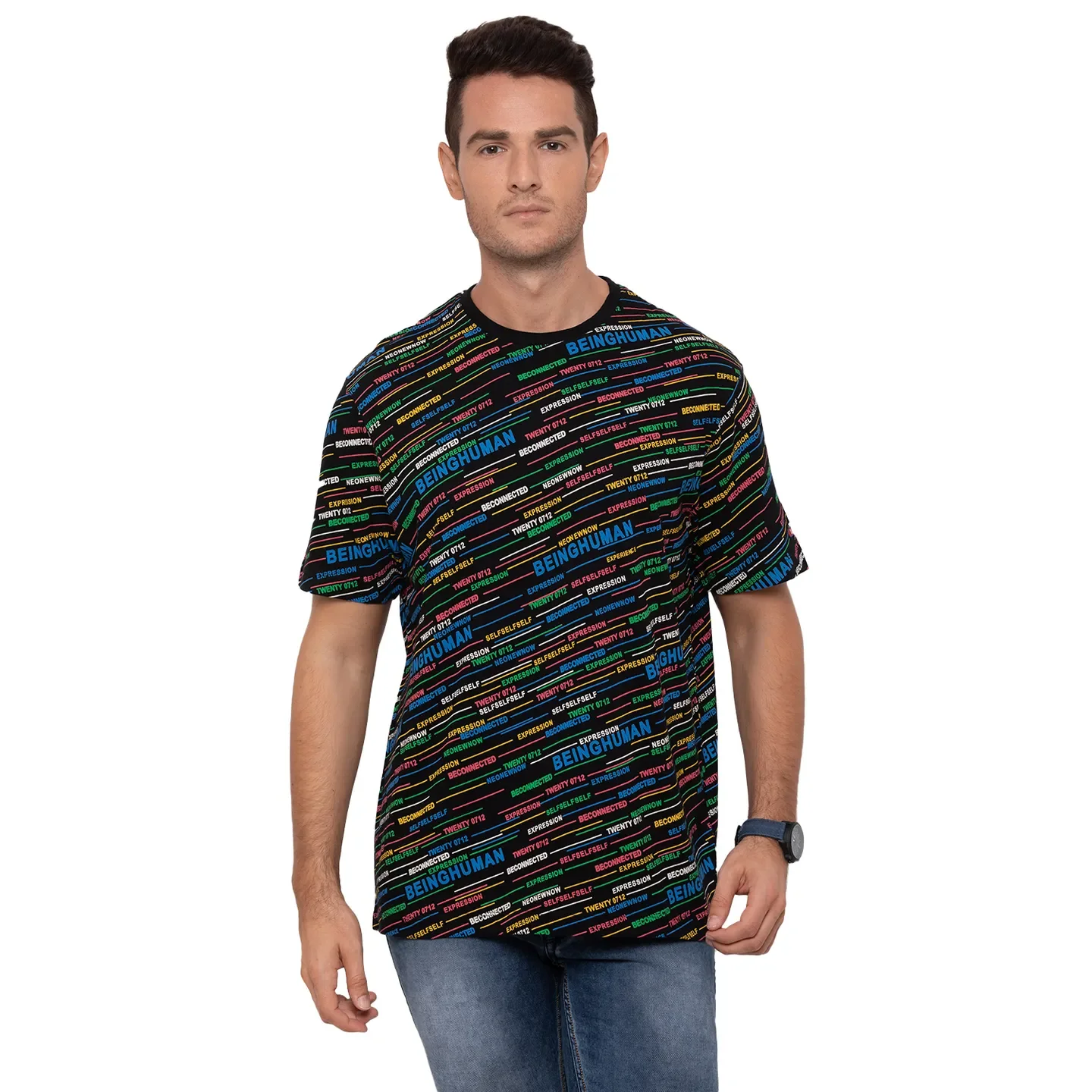 Black Regular Fit Men's Short Sleeves T-Shirt by Being Human Clothing