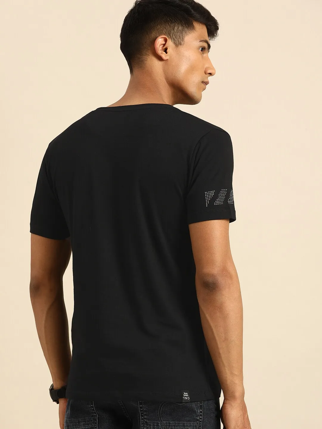 Black Regular Fit Men's Short Sleeves T-Shirt by Being Human Clothing - Image 3