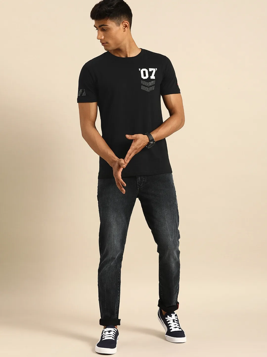 Black Regular Fit Men's Short Sleeves T-Shirt by Being Human Clothing - Image 5