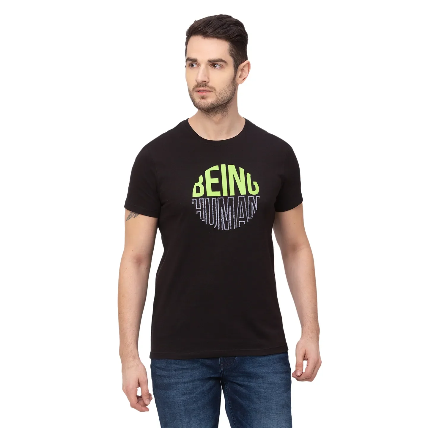 Black Regular Fit Men's Short Sleeves T-Shirt by Being Human Clothing
