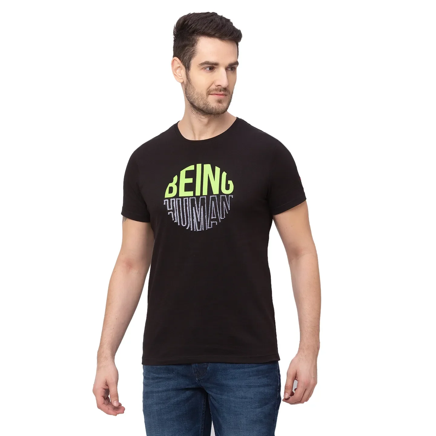 Black Regular Fit Men's Short Sleeves T-Shirt by Being Human Clothing - Image 3