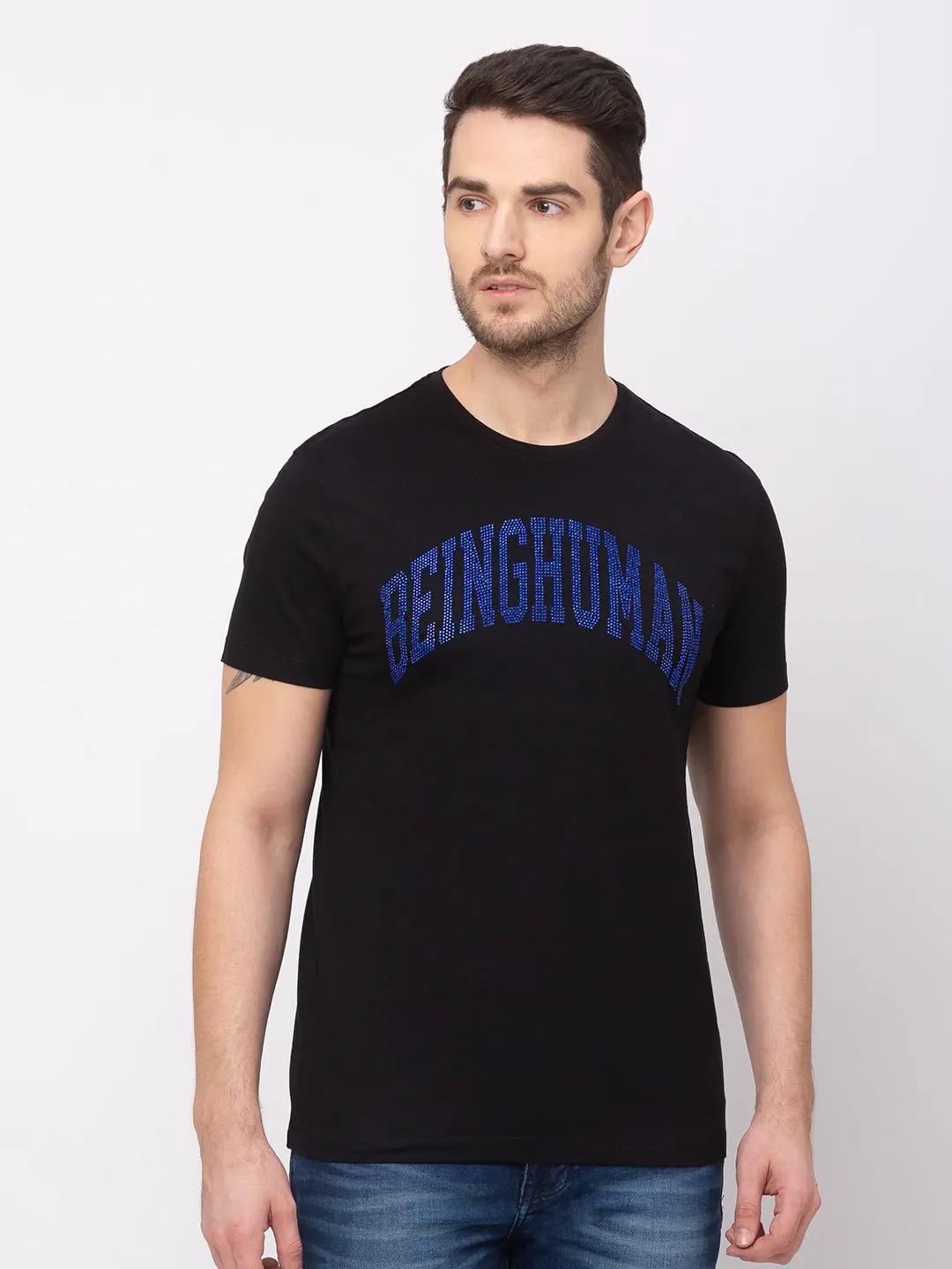 Black Regular Fit Men's Short Sleeves T-Shirt by Being Human Clothing