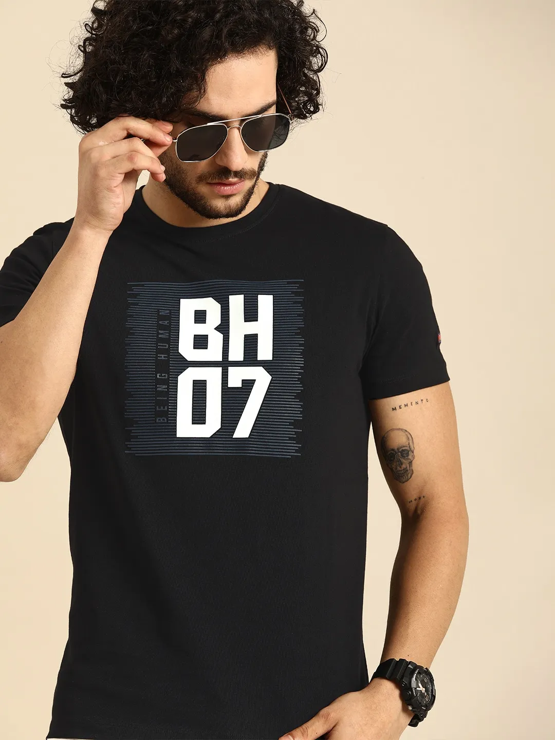 Black Regular Fit Men's Short Sleeves T-Shirt by Being Human Clothing
