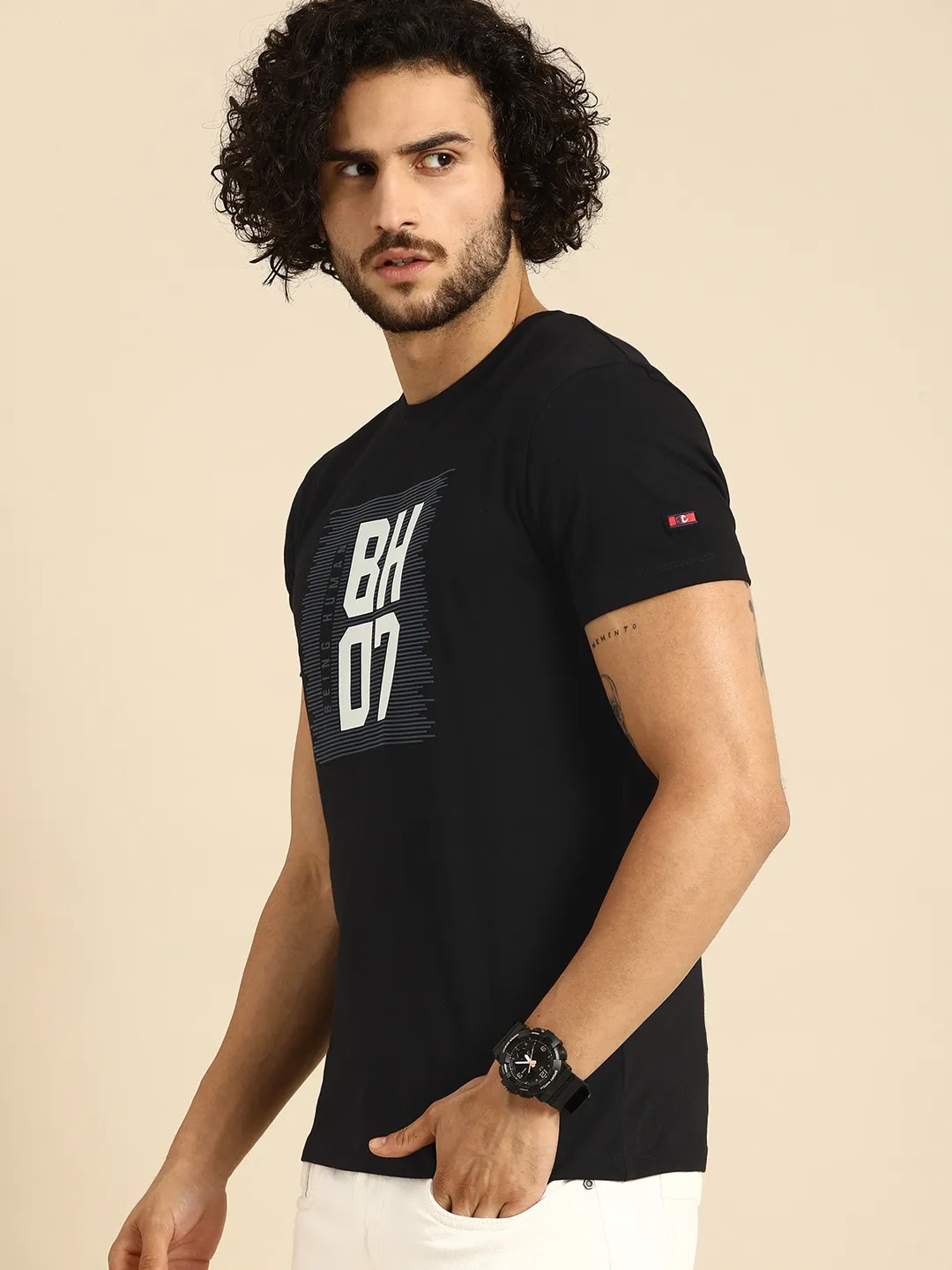 Black Regular Fit Men's Short Sleeves T-Shirt by Being Human Clothing - Image 2