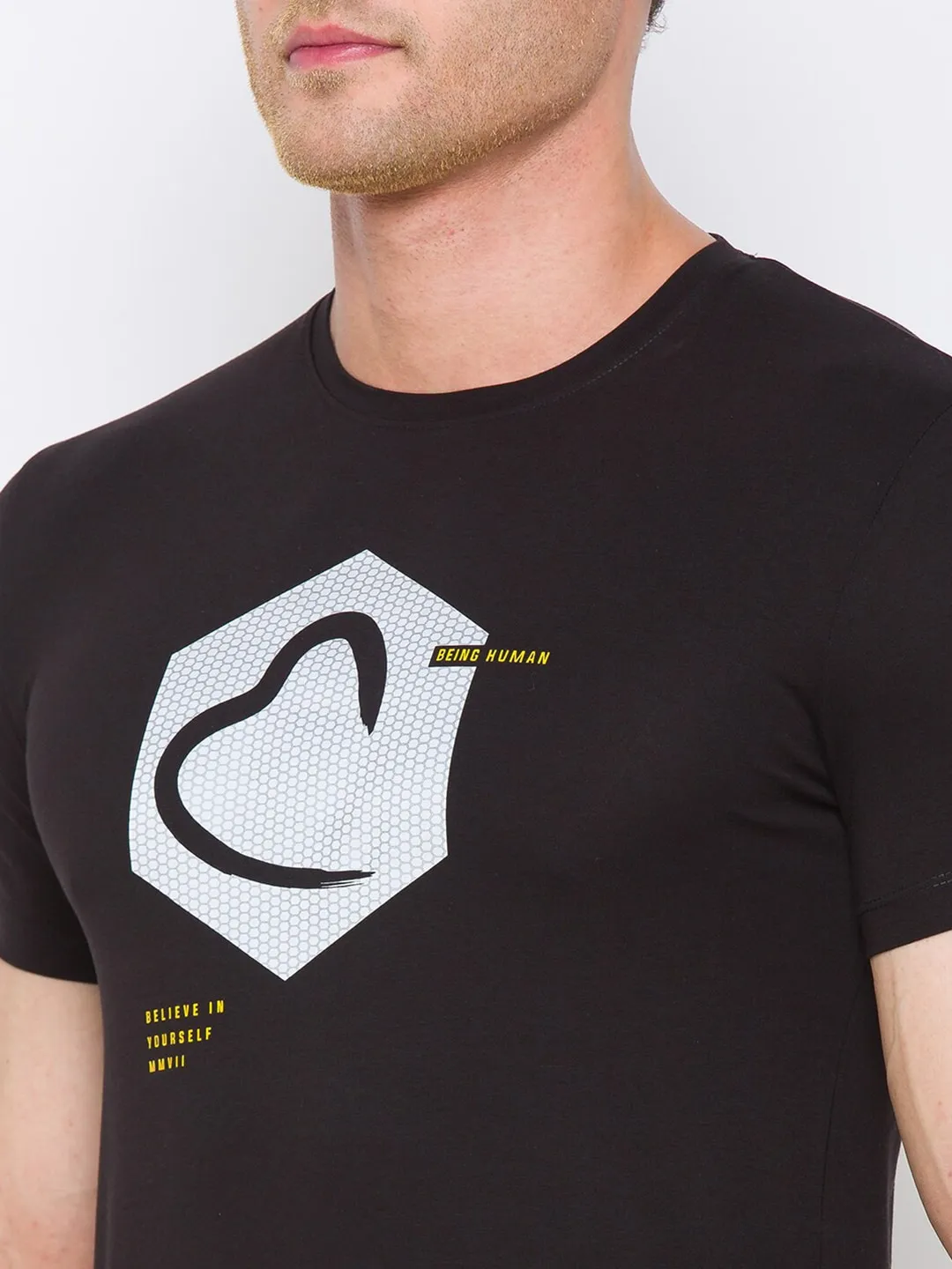 Black Regular Fit Men's Short Sleeves T-Shirt by Being Human Clothing - Image 4