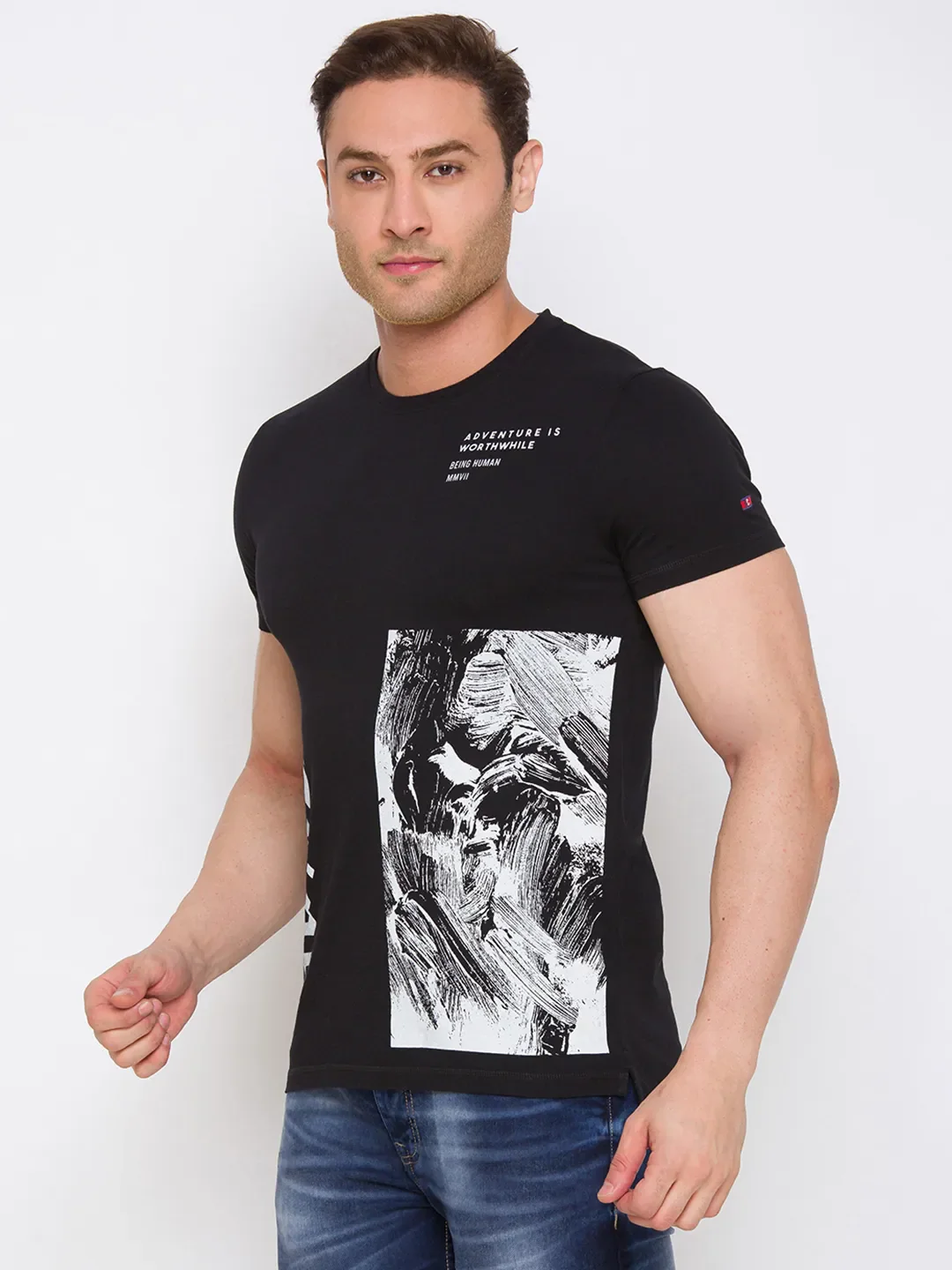 Black Regular Fit Men's Short Sleeves T-Shirt by Being Human Clothing - Image 3