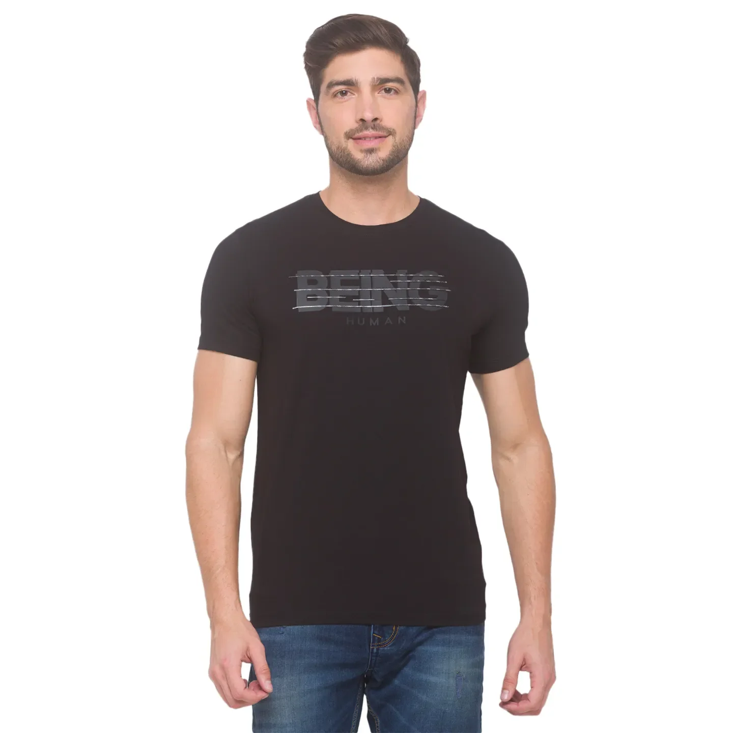 Black Regular Fit Men's Short Sleeves T-Shirt by Being Human Clothing