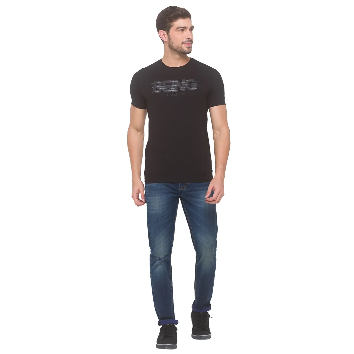 Black Regular Fit Men's Short Sleeves T-Shirt by Being Human Clothing - Image 5