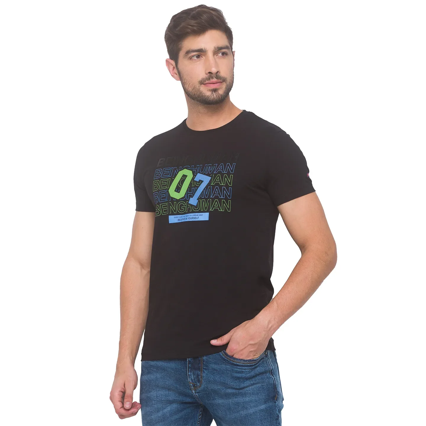 Black Regular Fit Men's Short Sleeves T-Shirt by Being Human Clothing - Image 5