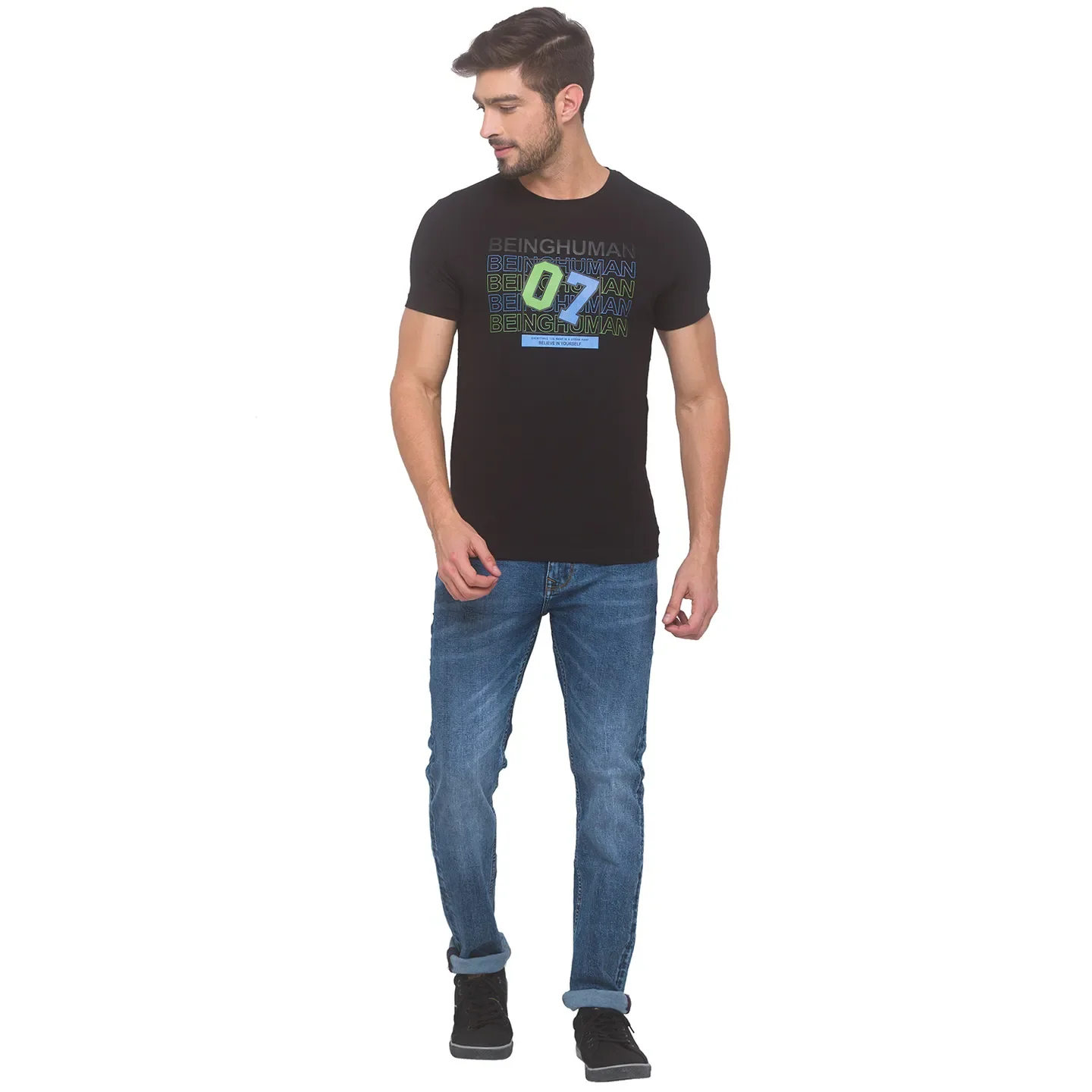 Black Regular Fit Men's Short Sleeves T-Shirt by Being Human Clothing - Image 6